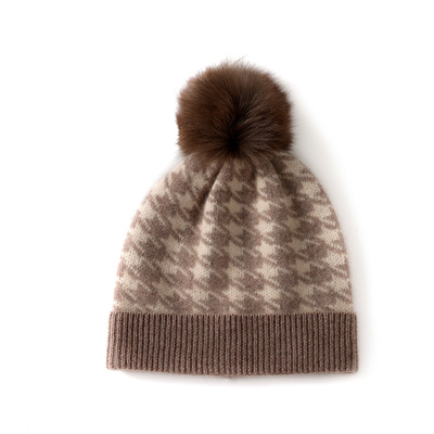 小小象~山羊绒帽子女真毛球针织毛线帽护耳帽亲子包头帽套头帽