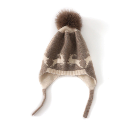 小小象~儿童山羊绒帽子女童护耳保暖加厚男童毛线帽子麋鹿提花