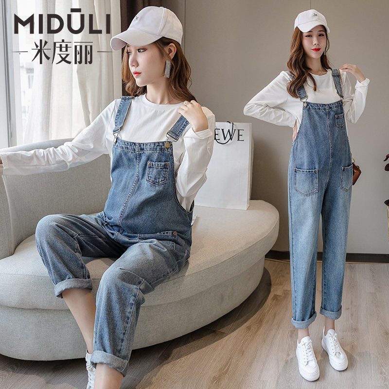 孕妇裤春秋款外穿时尚孕妇背带裤春季牛仔裤新款长裤大码春装裤子