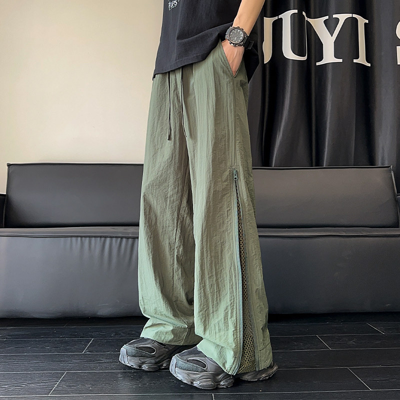 速干网眼裤子男款春秋2025新款美式潮牌侧拉链痞帅宽松直筒运动裤图片