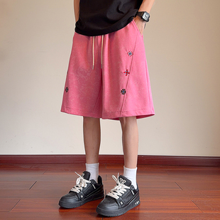 夏季 扎染刺绣运动短裤 美式 特P28 子 DK26305 休闲直筒五分裤 华棉