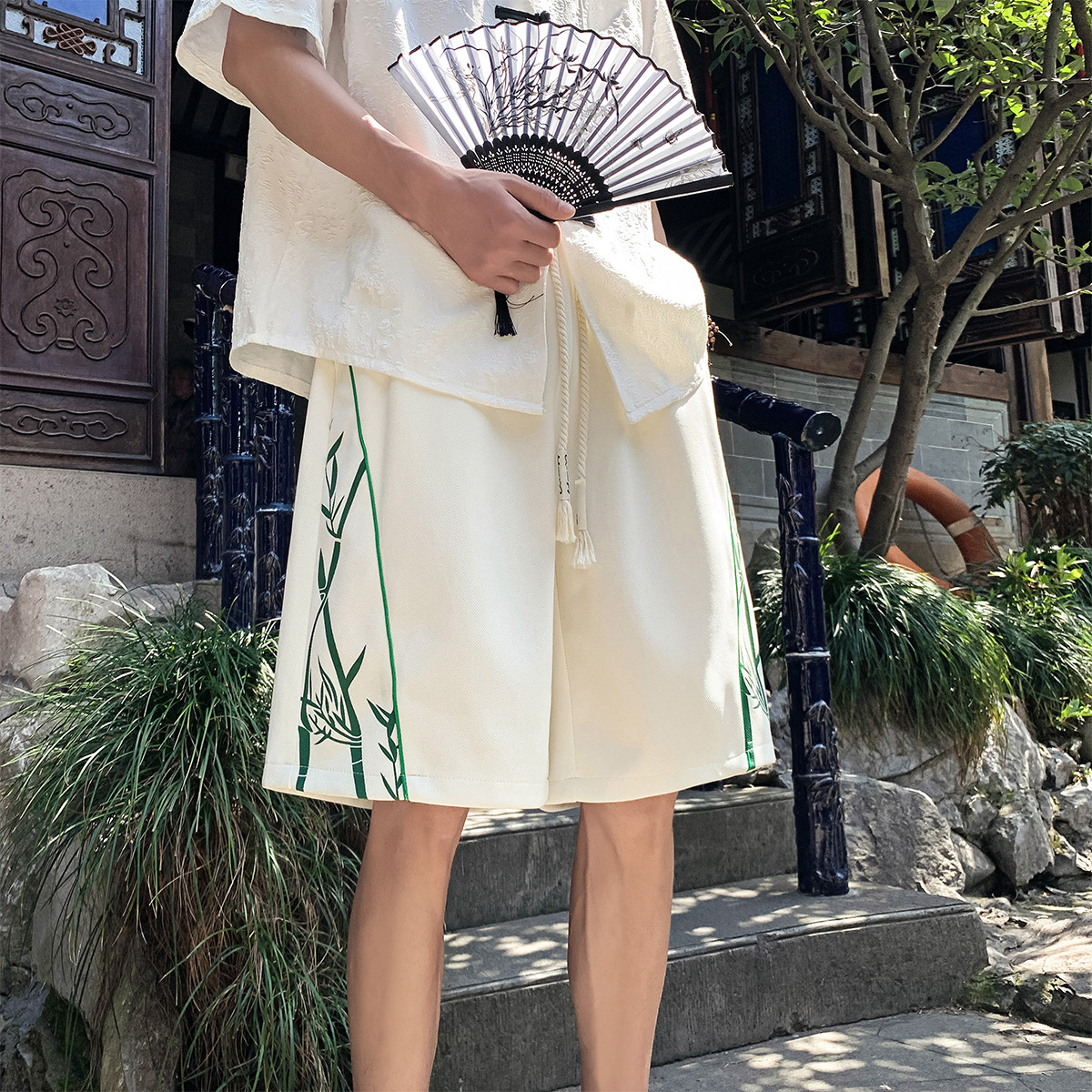 新中式夏季2024菠萝格舒适透气短裤男百搭潮牌A107-DK6027-特P32,男装牛仔裤,电商A107
