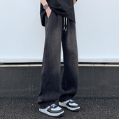 NZ006 秋冬季 特P35 男设计感潮拖地长裤 A107 美式 水洗阔腿牛仔裤