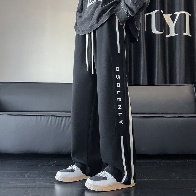 320克华棉2026秋季新款直筒大码条纹印花拖地长裤CK98116-特P45，男装休闲裤，电商A107