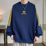 美式条纹圆领卫衣男秋季高街痞帅套头上衣服男生潮流大码休闲外套，男装卫衣，电商A107