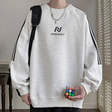 美式条纹圆领卫衣男秋季高街痞帅套头上衣服男生潮流大码休闲外套，男装卫衣，电商A107