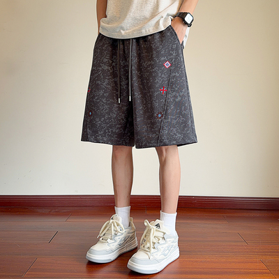 华棉 美式扎染刺绣运动短裤夏季休闲直筒五分裤子 DK26305-特P28