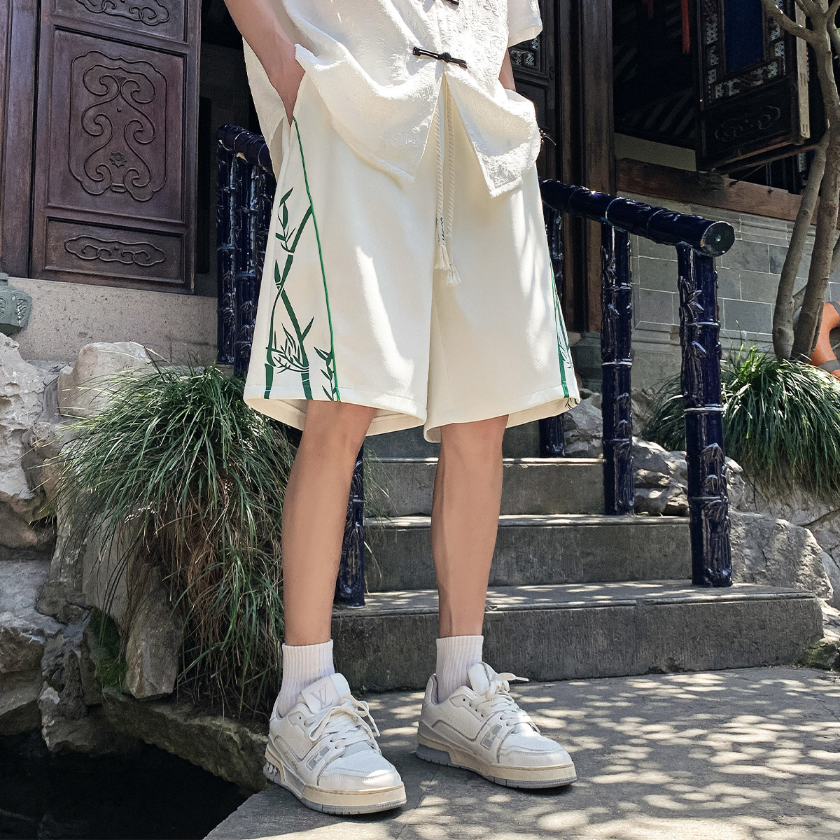 新中式夏季2024菠萝格舒适透气短裤男百搭潮牌A107-DK6027-特P32,男装牛仔裤,电商A107