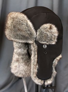 VISON 东北棉帽雷锋帽冬季滑雪骑车防寒保暖护耳毛帽子黑色男女士