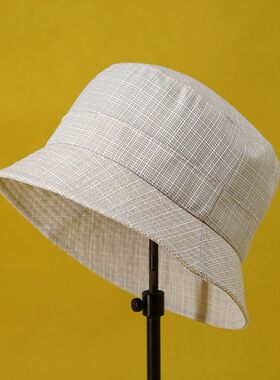 VISON 亚麻渔夫帽休闲遮阳帽女日系盆帽遮脸米白春夏季韩版帽短檐