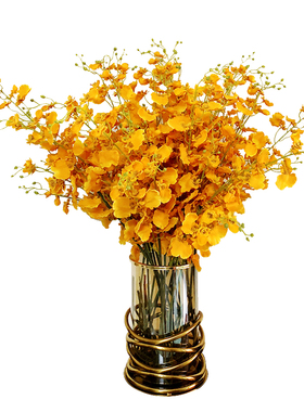 橘色橙色单支跳舞兰仿真花艺 美式样板房别墅餐厅装饰花摆件