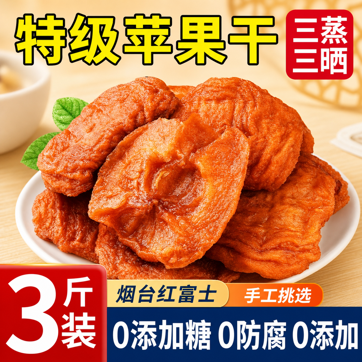 特级苹果干三蒸三晒无添加无糖精烟台红富士倒蒸零食官方旗舰店