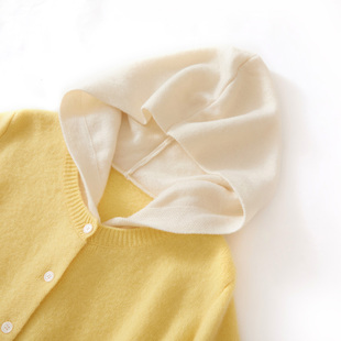 色彩自由 七针厚实感 假两件连帽山羊绒开衫女带帽针织毛衣外套