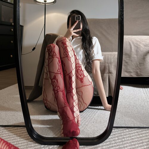 喵：辣妹穿搭复古雕花侧边不规则提花蕾丝网袜女镂空y2k性感丝袜