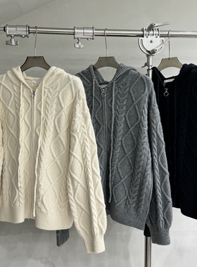 cleanfit慵懒风高级感秋冬季开衫毛衣男女款连帽针织衫外套