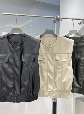 2023秋冬新款痞帅复古皮衣马甲男机车服外套百搭皮夹克背心潮