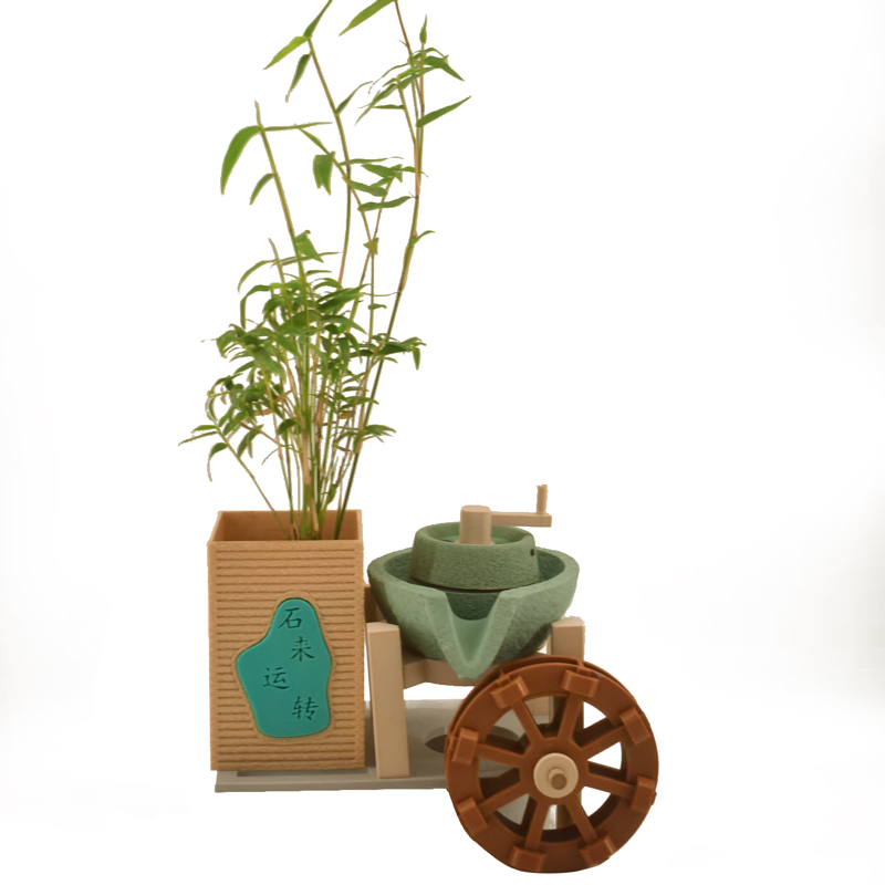 鱼缸水车石磨造景微景欢古法过滤假山轮流水风车水轮