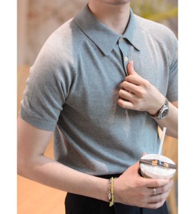 夏季美式高端马匹棉针织短袖POLO衫男时尚商务休闲插肩袖翻领t恤