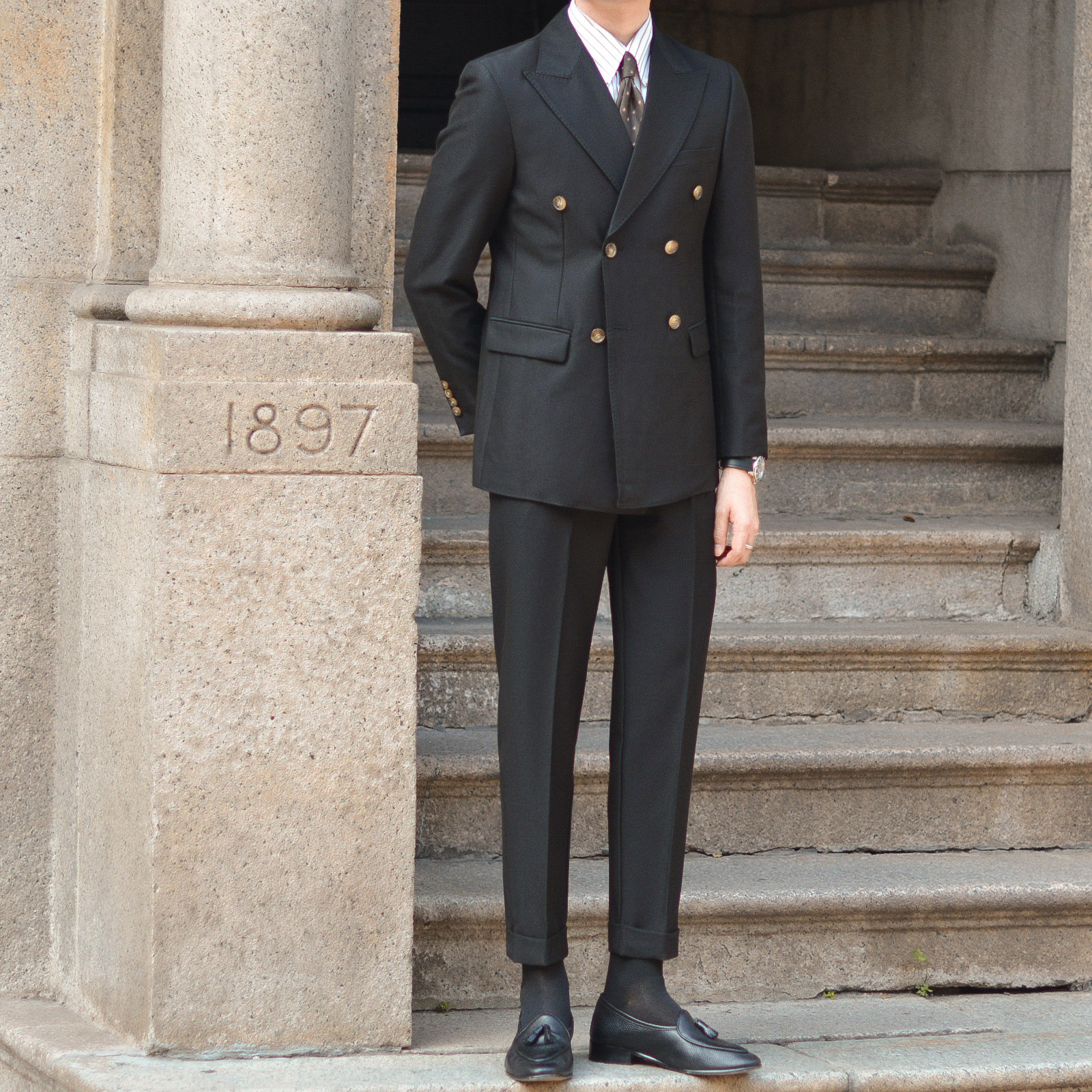 英式纯色双排扣戗驳领西服套装男新郎团婚宴商务休闲正装职业西装