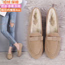 女加绒冬季 外穿棉鞋 2025新款 工作内增高坡跟保暖毛毛鞋 单鞋 豆豆鞋