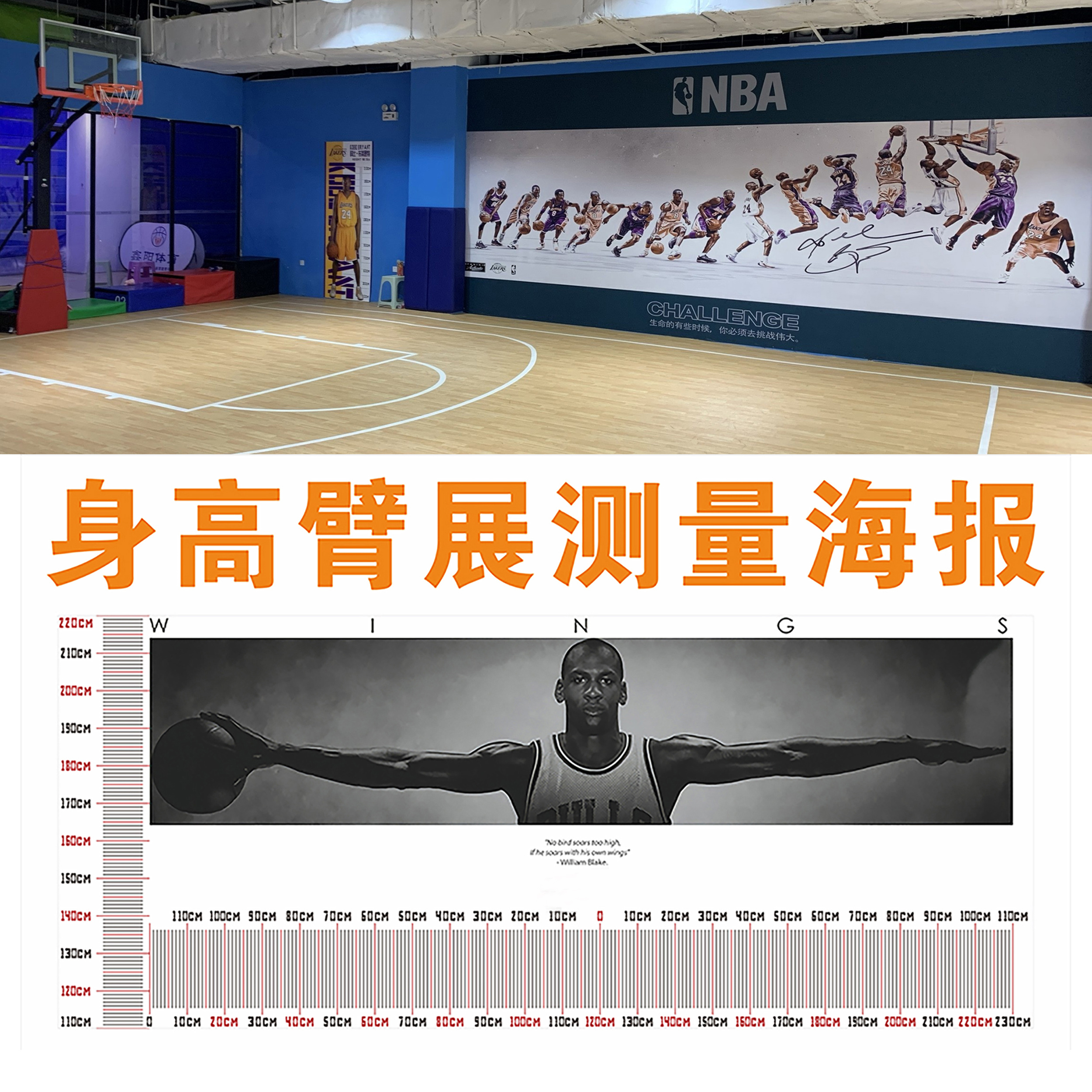 乔丹之翼臂展测量海报篮球馆真！
