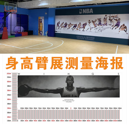 乔丹之翼臂展身高测量海报防水贴纸墙贴自粘装饰画定制篮球馆