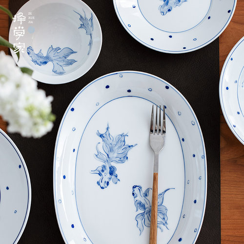 择学家瓷中式大众手绘青花碗高温