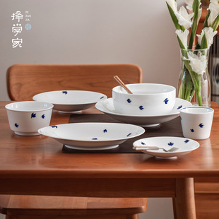 盘子菜盘家用陶瓷饭碗面碗景德镇青花餐具 择学家飞燕系列碗碟套装