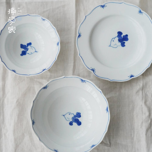 择学家景德镇手绘青花葵口边碗碟