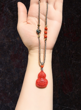 31乘22m高含量朱砂水飞砂葫芦配手编绳吊坠项链毛衣链