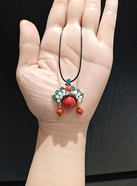 28m纯手编京剧脸谱配高含量朱砂水飞沙吊坠配925银扣头皮绳项链