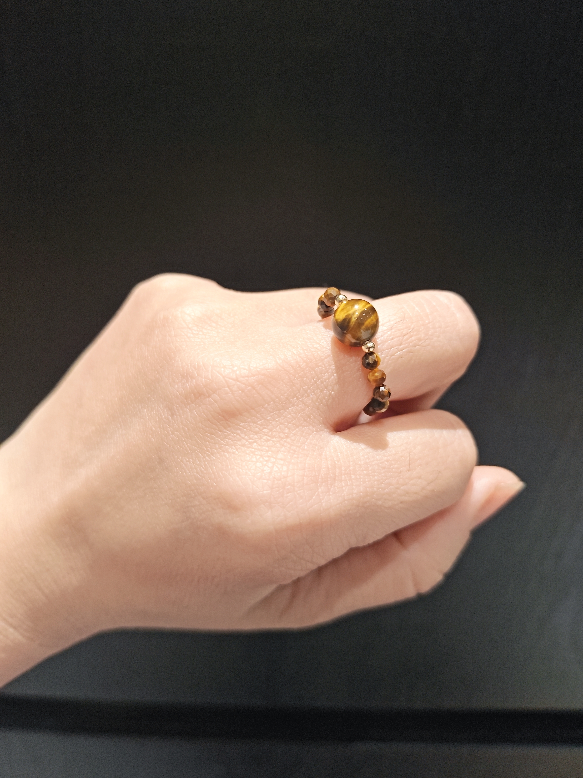 8m闪电纹虎眼石配3m虎眼切面戒指弹力绳