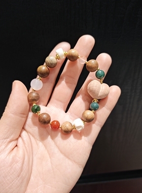 10m加里曼丹沉香配血柏木爱心蓝水玉髓南红手串手链