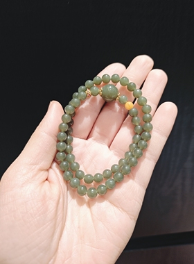 6m和田玉配蜜蜡配11m和田玉大顶珠双圈手串手链接受少许棉絮黑点