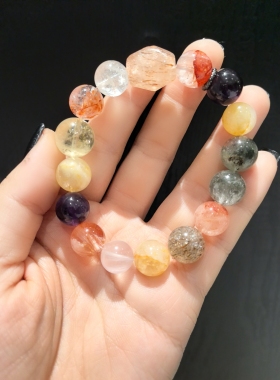 12m白水胶花紫水黄水绿幽灵粉水发晶手串手链多样性发货圈口较大