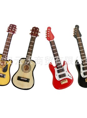 1:12娃娃屋dollhouse迷你乐器模型微缩艺术道具 袖珍电吉他小贝斯