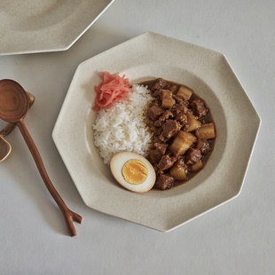 诺裔家 日式器 质朴纯素粗陶米白八方来财盘高级主菜盘轻食早餐盘