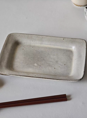 诺裔家 日式器 丸玲制陶志野柴烧粉引手刻侘寂风格志野霜长方形盘