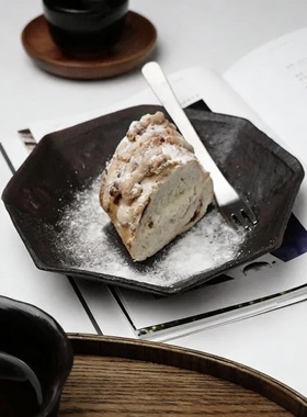 诺裔家 日本器 丸玲制陶志野烧轻量化设计原矿土天目釉八边侘寂盘