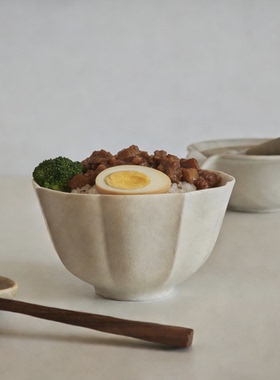 诺裔家 日式器 粗陶素米白菱花口碗酸奶沙拉碗水果碗饭碗味增汤碗