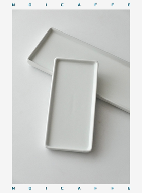 诺裔家 日式器 无印素雅纯白陶瓷白瓷长方形盘饰品托盘收纳盘白杯