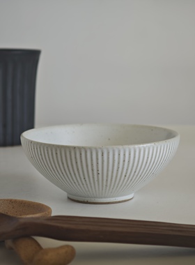 诺裔家 日式器 菊万纹复古粗陶竖纹碗日用家用陶器火锅蘸料糖水碗