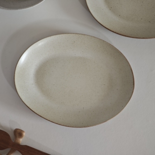 诺裔家 日式器 松川制陶高温烧窑侘寂风格河蚌形状椭圆盘麦黄釉色