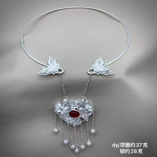 原创麒麟长命锁古风汉服贾宝玉纯银项圈如意平安锁明制璎珞