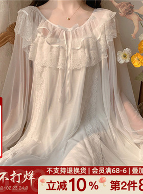 睡裙女纯欲长袖2026蕾丝花边网红风性感甜美少女感短袖睡衣起居服