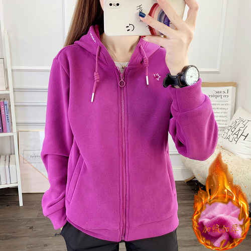 妈妈装秋冬新款奥利绒连帽开衫卫衣摇粒绒外套加绒加厚休闲抓绒衣