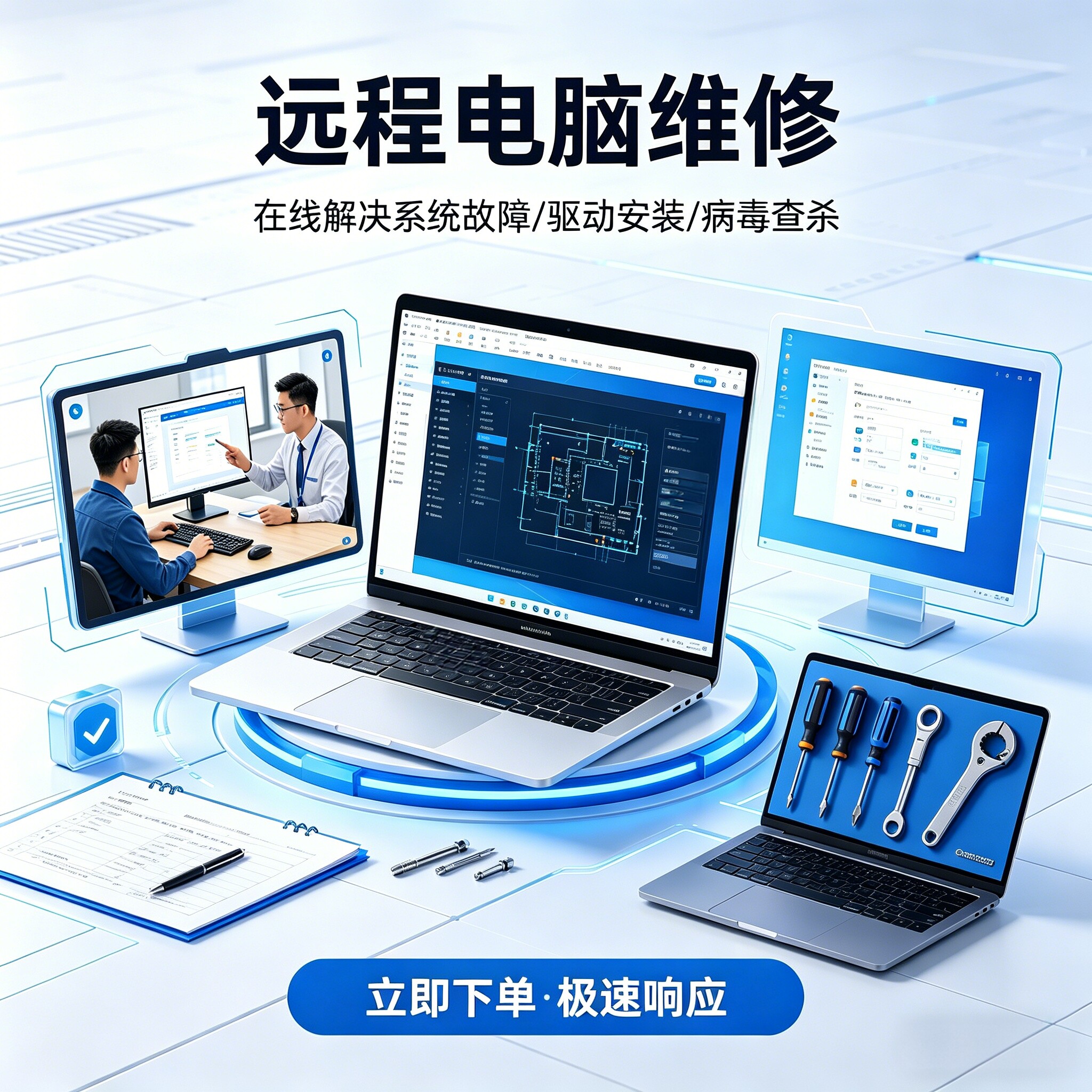 电脑远程维修在线解决系统故障驱动安装软件问题