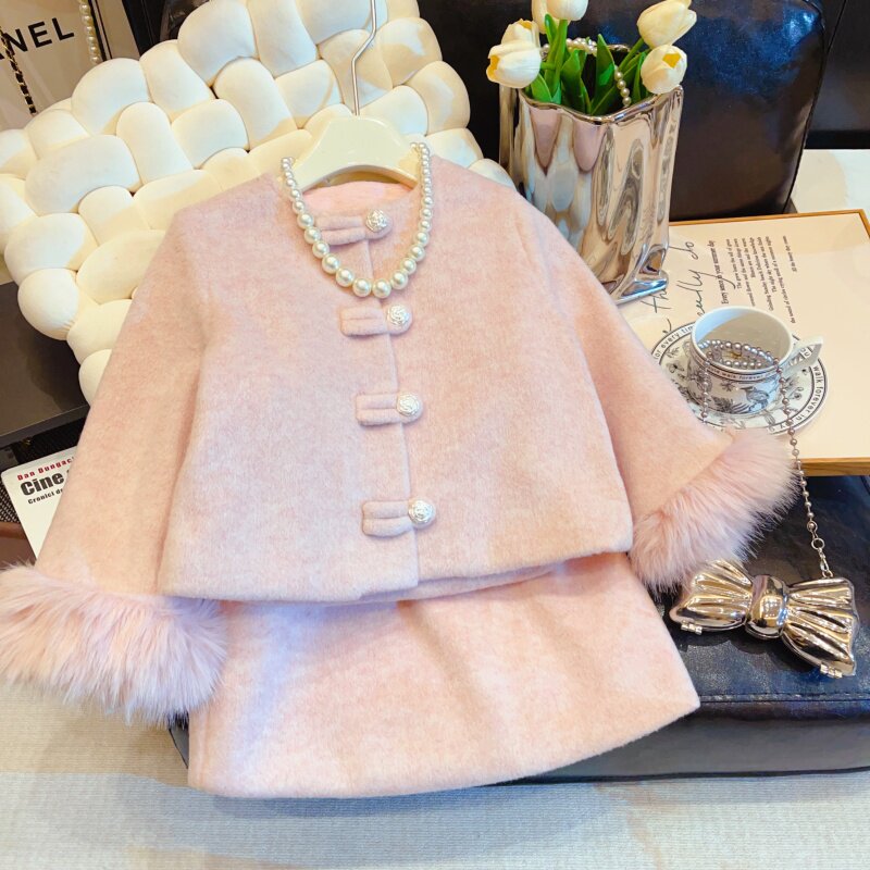 HHkids甜妹！冬季女宝小香风毛毛袖口外套洋气加厚半裙套装ATZ259,童装/婴儿装/亲子装,套装,淘宝优惠券,粉丝福利购,淘宝优惠卷