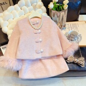 HHkids甜妹 ATZ259 口外套洋气加厚半裙套装 冬季 女宝小香风毛毛袖