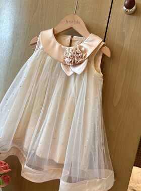 HHkids女童连衣裙夏季宝宝礼服裙精致花朵公主裙无袖连衣裙BQZ258